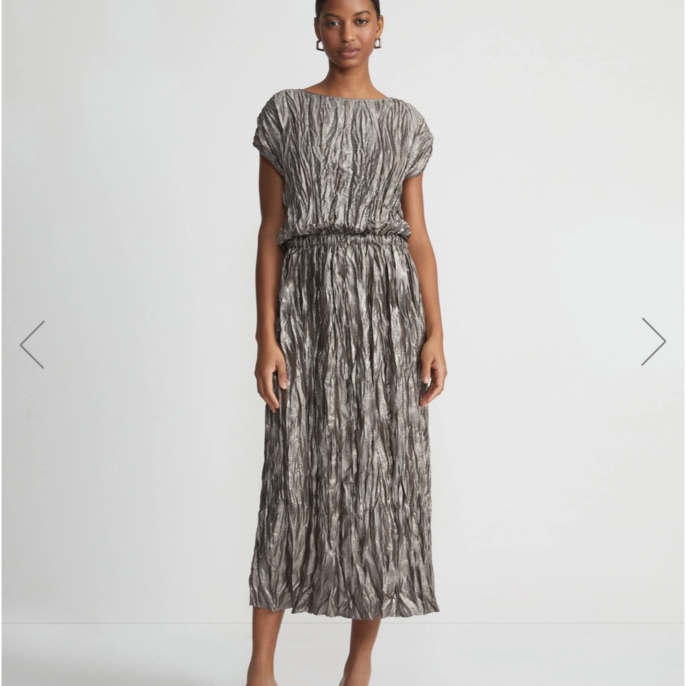 Lafayette 148 New York Silver and Black Pleated Maxi Dress